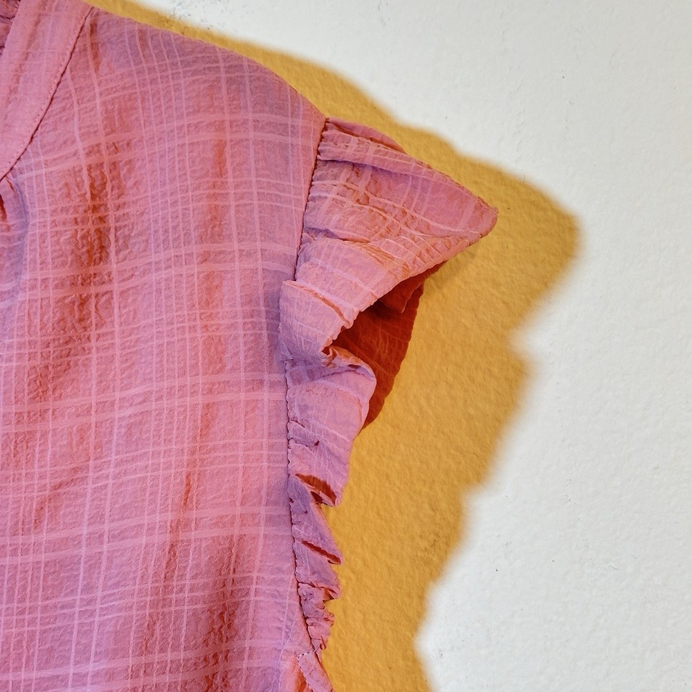 Les Serein Pink Ruffle Sleeve Blouse Women's XL V-Neck Flutter Top New with Tags - Picture 5 of 12
